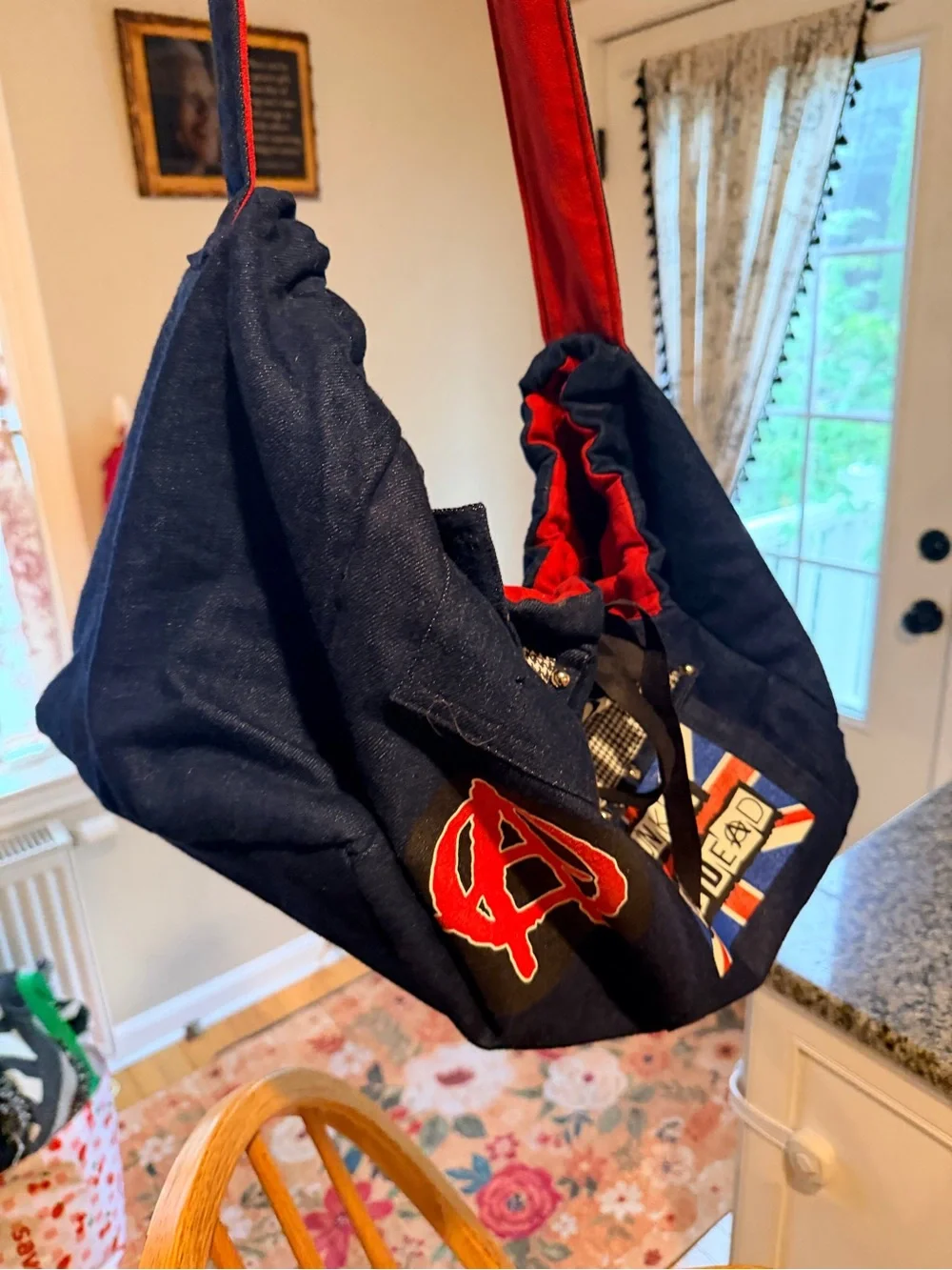 S/M size/ Punk's Not Dead Navy Dog Carrier Tote with Union Jack Accent